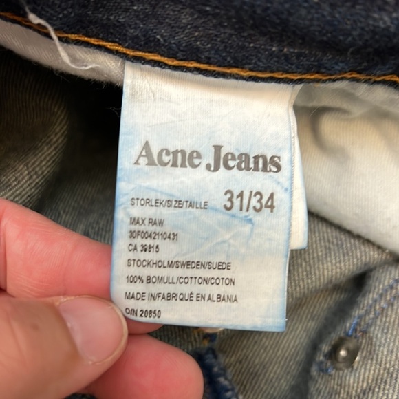 ACNE JEANS MENS DARK WASH MAX RAW STRAIGHT LEG JEANS 31/34 - Picture 15 of 16